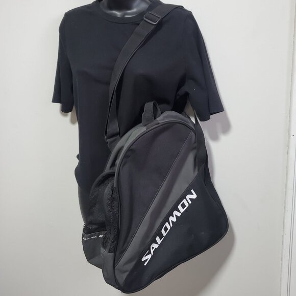 SALOMON Ski Boot Bag Carrying Case Zip Close Shoulder Strap Black Grey Unisex OS - Picture 2 of 14